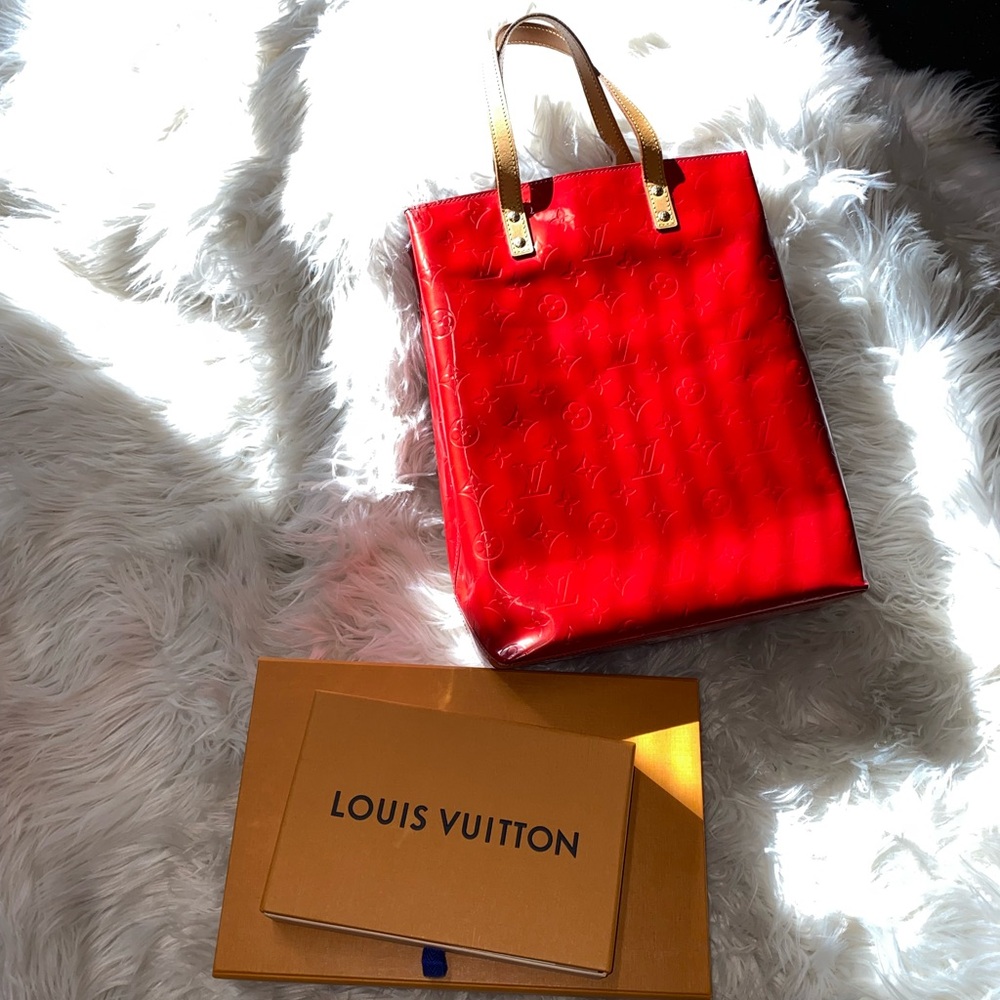 Authentic Louis Vuitton Red Monogram Vernis Reade MM Bag
